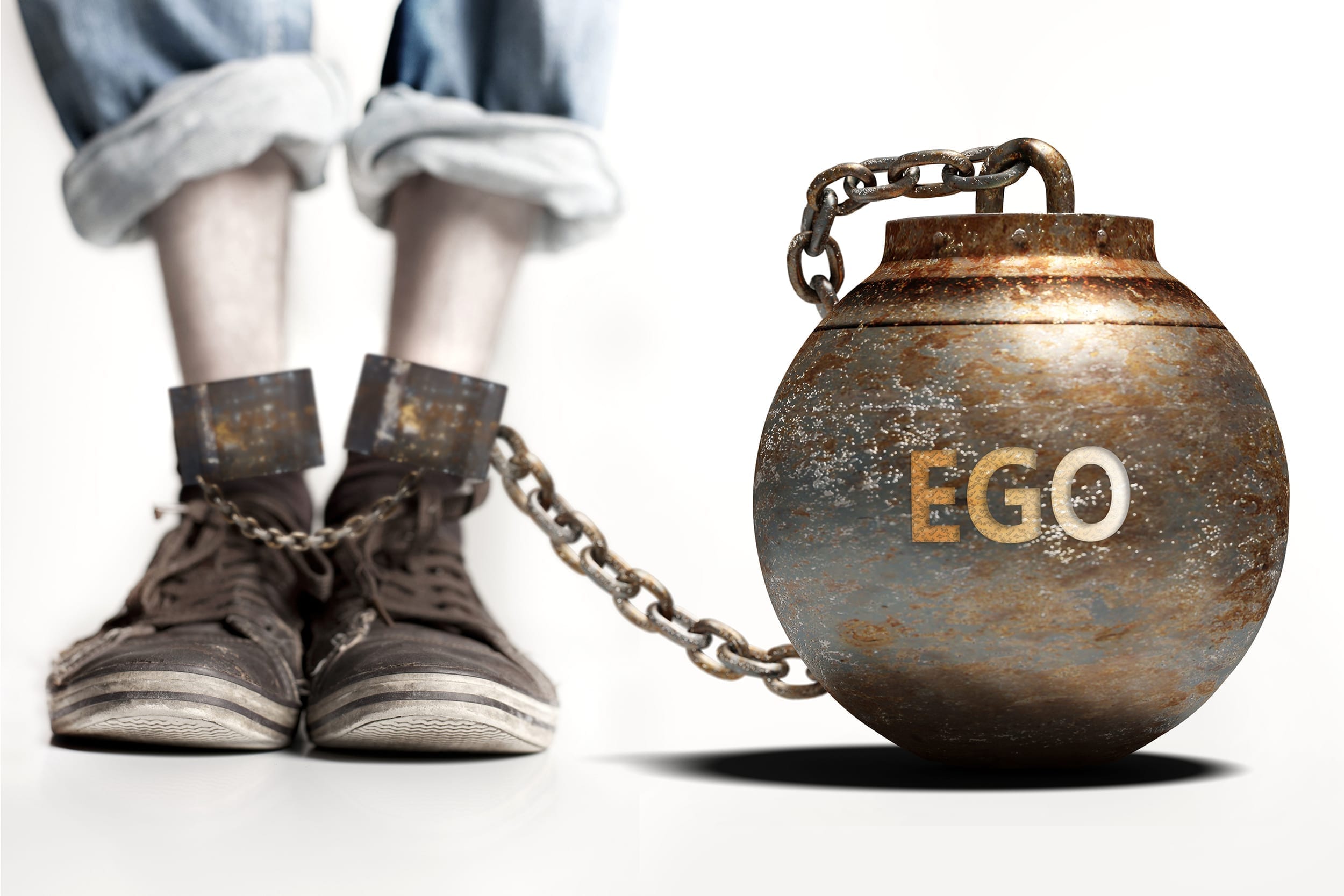 ego ball and chain attached to persons feet